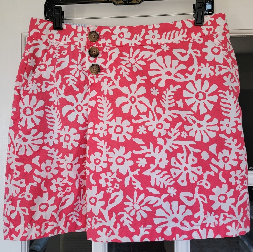 Lands' End Pink and White Floral Mini Skirt